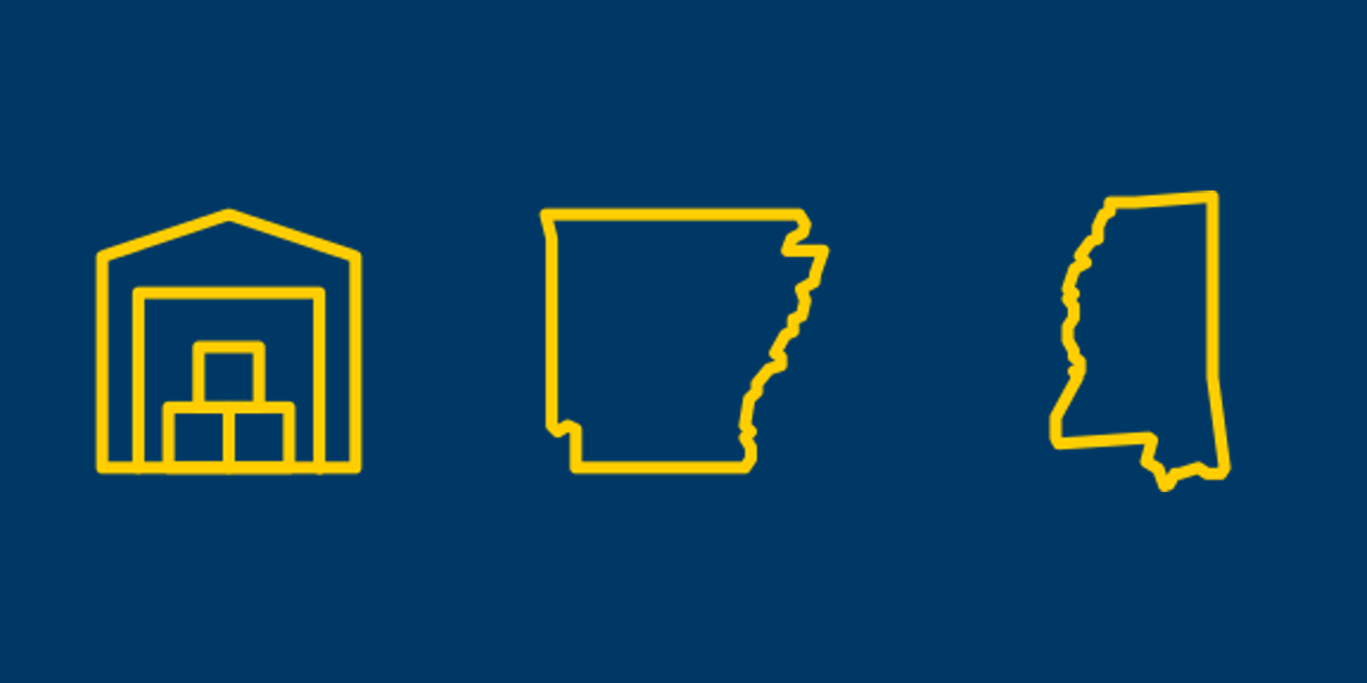 Self storage, Arkansas, and Mississippi icons.