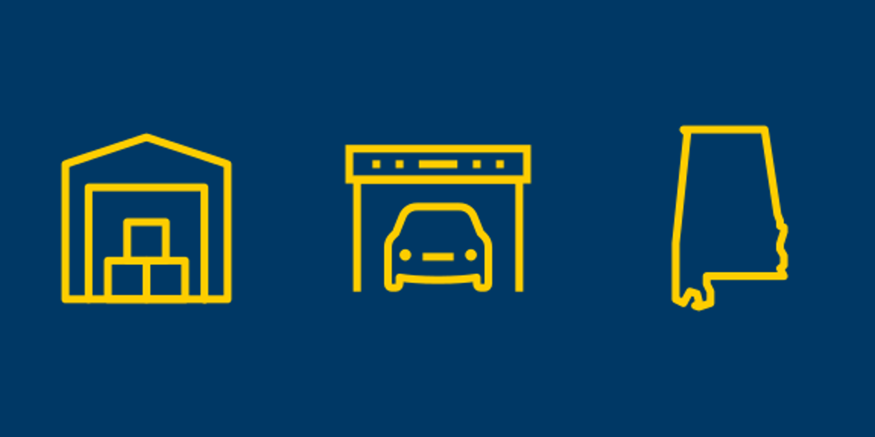 Self-storage, vehicle parking, and Alabama icons