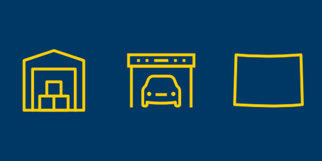 Self-storage, vehicle storage, and Colorado icons.