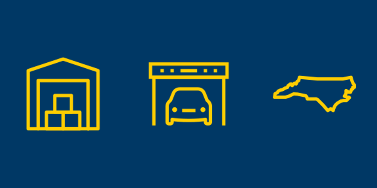 Self-storage, vehicle parking, and North Carolina icons.