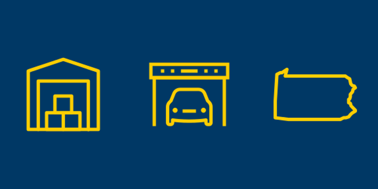 Self storage, vehicle storage, and Pennsylvania icons