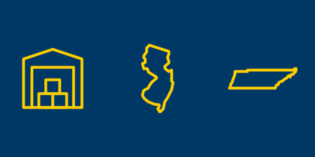 Self-storage, New Jersey, and Tennessee icons.