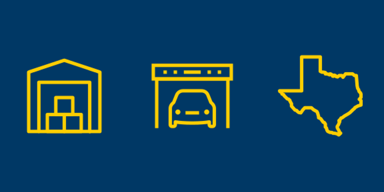 Self-storage, vehicle parking, and Texas icons.