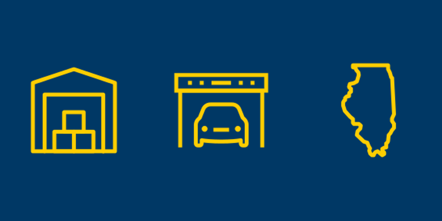 Self-storage, vehicle storage, and Illinois icons.